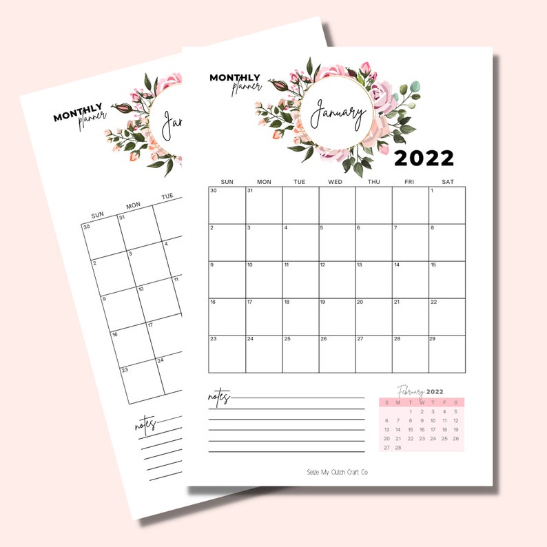 Monthly Planner Printable A4 2022 Diary Calendar Etsy
