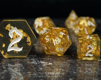 Golden Vault - Handmade Sharp Edge Polyhedral Dice Set - Dungeons & Dragons