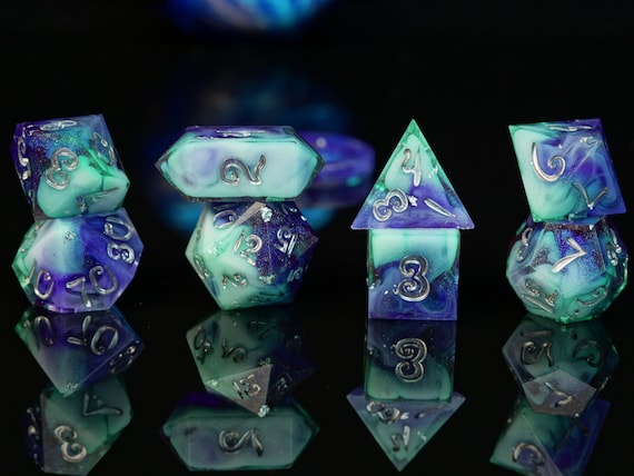 Ghostly Gaze - 9 piece handmade resin sharp edge dnd dice set for DnD, D&D, Dungeons and Dragons, RPG dice