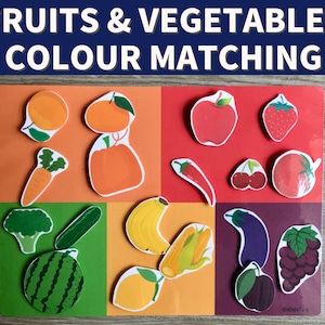 Fruit and Vegetable Colour Matching, Fruit and Vegetable Color Matching Activity, Fruit and Vegetable Color Sorting Printable image 1