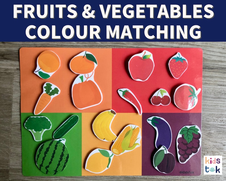 Fruit and Vegetable Colour Matching, Fruit and Vegetable Color Matching Activity, Fruit and Vegetable Color Sorting Printable image 1