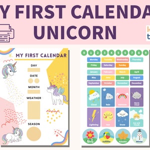 My First Unicorn Calendar, Busy Book Printable, Toddler Quiet Book, Homeschool Learning book, Learning Binder, Kids Weather Chart