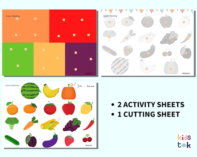 Fruit and Vegetable Colour Matching, Fruit and Vegetable Color Matching Activity, Fruit and Vegetable Color Sorting Printable image 8