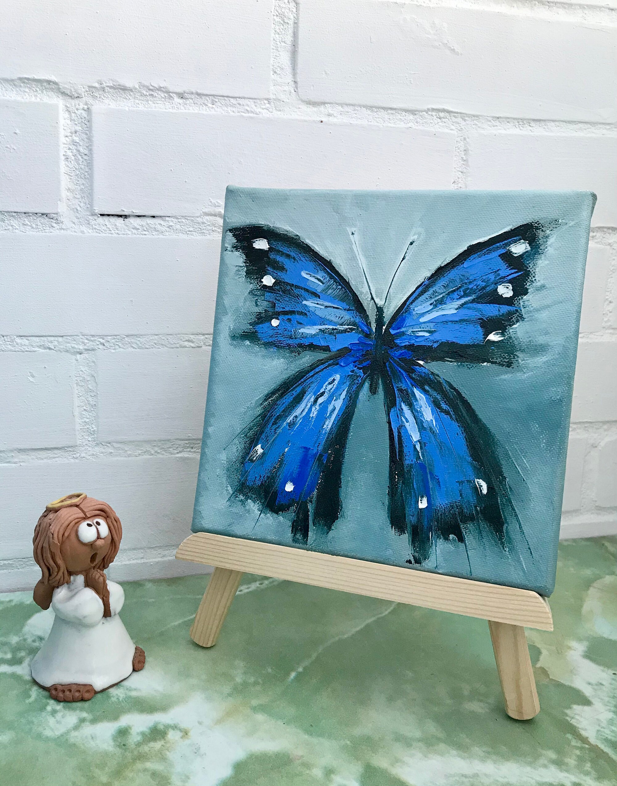 Butterfly oil painting Original artwork on canvas Blue Etsy