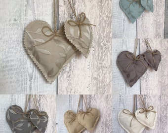Handmade Ashley Wilde Hanging Hearts set of 2 in 7 colours Padded Fabric Hearts Country Style Shabby Chic Home Accents
