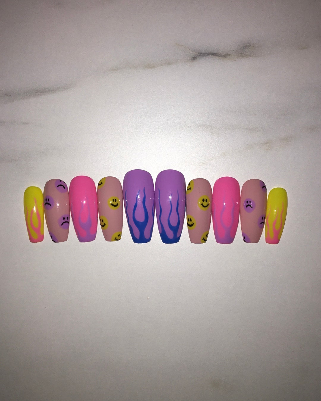 Funky Faces and Flames Press on Nails - Etsy