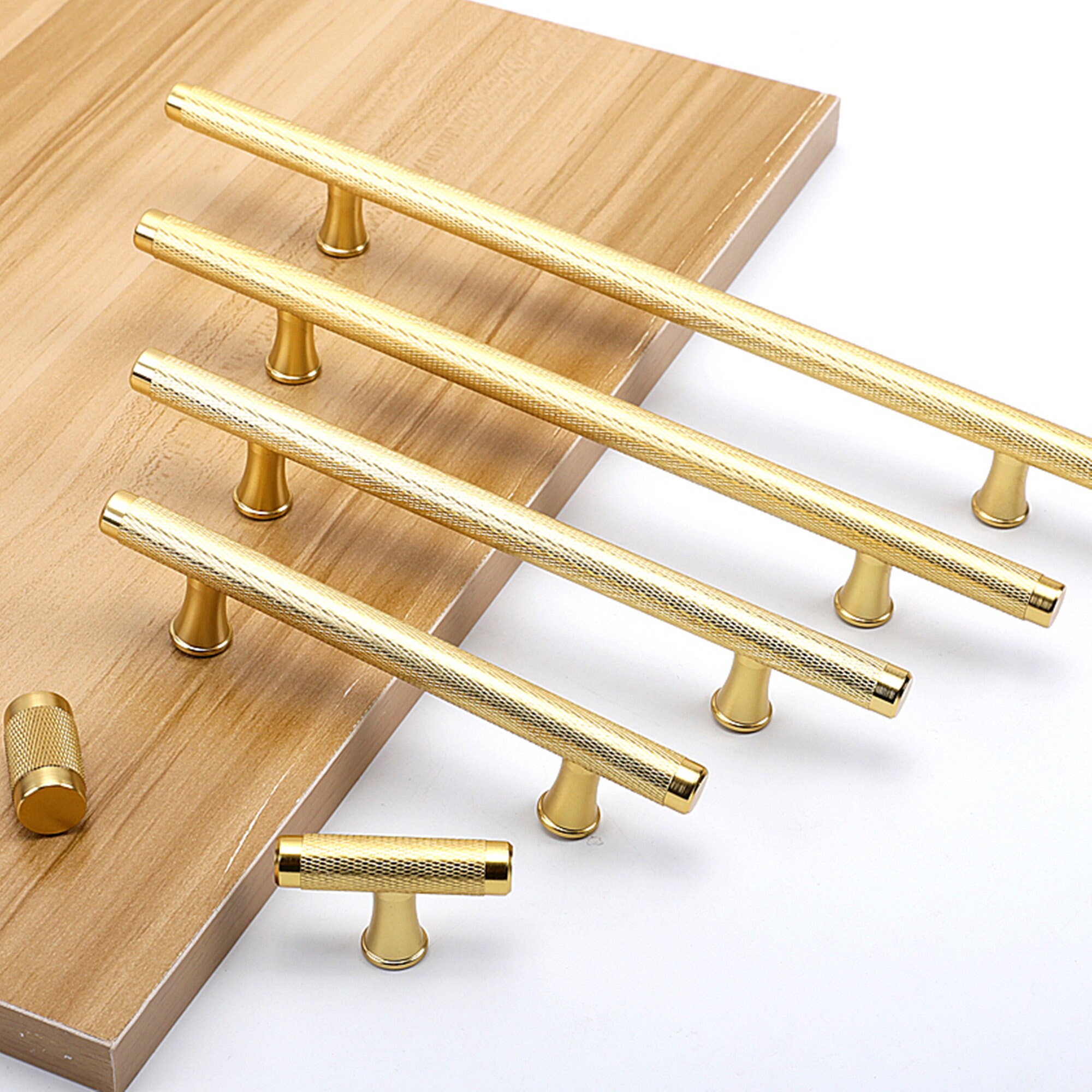 Knurled Texture Drawer Pull Gold Handles Round Bar Etsy