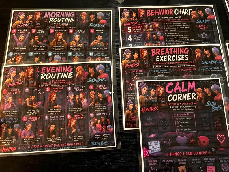 Huntrix and Saja Boys-inspired Social Emotional Learning Charts Bundle ...