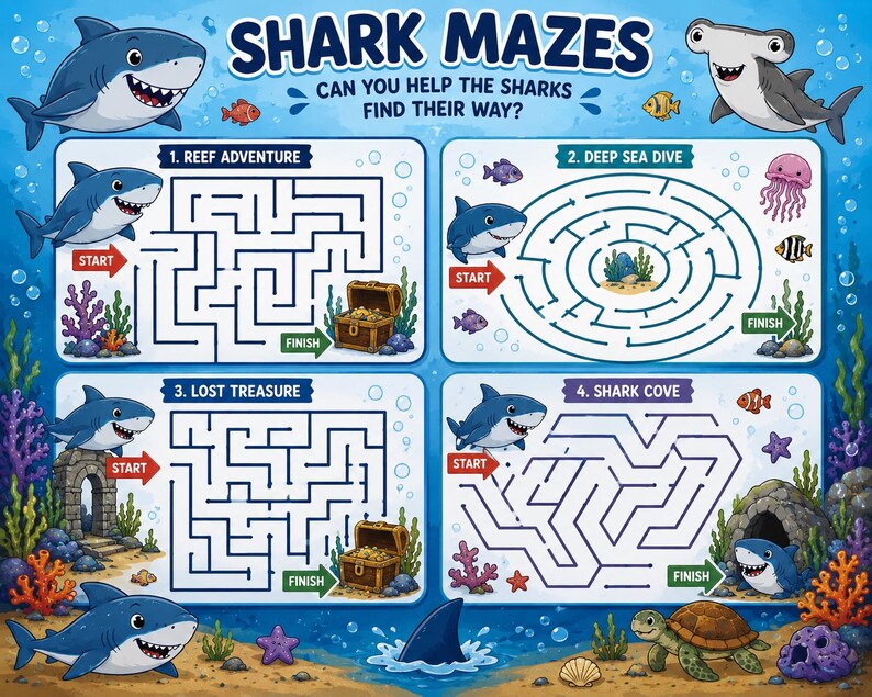 SHARK ACTIVITY BUNDLE – 15 Printable Games and Activities for Kids - Etsy