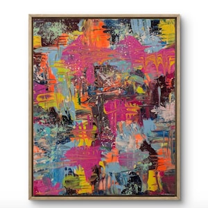 Neu Original Abstraktes Patchwork bunte Farben moderne Wandkunst Leinwand 25x18cm Unikat