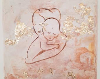 Cuadro de nacimiento pintado a mano, cuadro con nombre, cuadro de madre e hijo, guardería, arte mural infantil, nacimiento, cumpleaños, bautizo, maternidad, niño querido