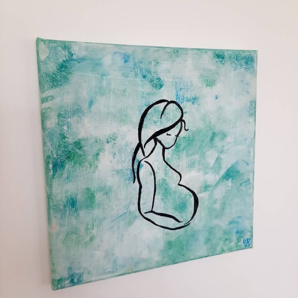 Bild Schwangere Frau abstrakt 25x25cm Unikat handgemalt Schwangerschaft Mutterliebe Mutterschaft Kind im Bauch Acrylbild personalisierbar