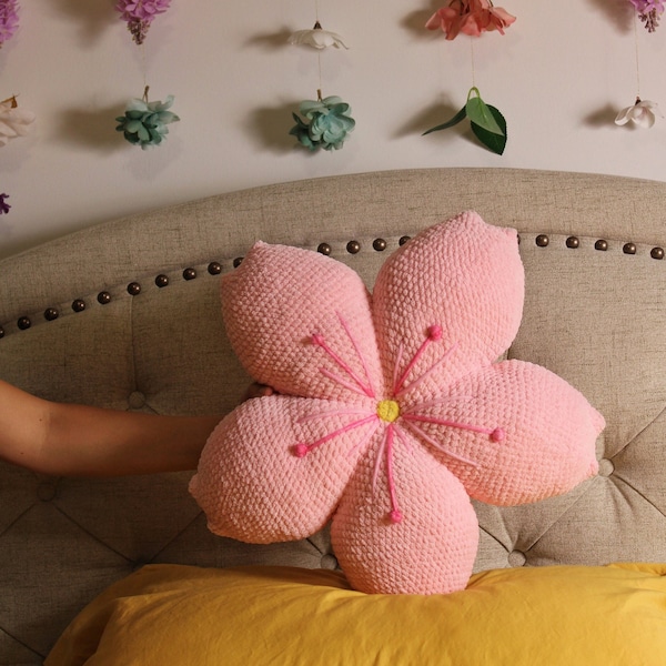 Easy Low-Sew Crochet, Large Cherry Blossom Sakura Pillow DIGITAL Amigurumi Decor Pattern, Bedroom Display