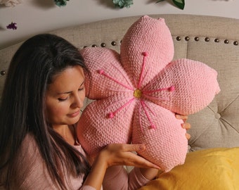 Easy Crochet, Large Cherry Blossom Sakura Pillow DIGITAL Amigurumi Decor Pattern, Bedroom Display