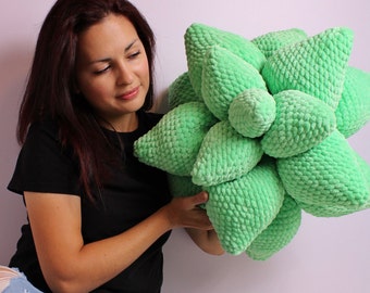 Easy Beginner Crochet, Large Succulent Pillow DIGITAL Amigurumi Decor Pattern, Bedroom Display