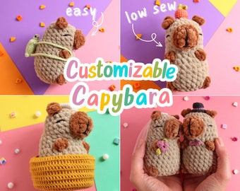 Quick Low Sew Crochet Customizable Capybara PDF Pattern, 5 in 1 Low Sew Amigurumi Pattern