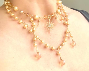 Star of Sirius Pendant Necklace: Celestial Grunge Fairycore Beaded Jewelry