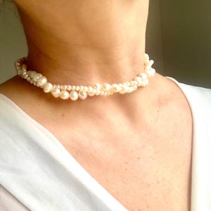 Twisted Freshwater White Pearl Choker: Dainty Bridal Necklace