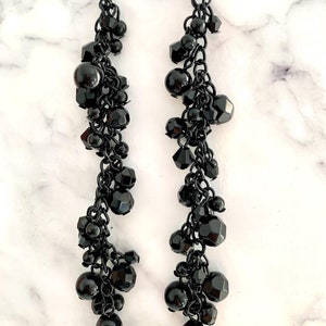 Waterfall Black Beaded Cluster Earrings – Long Cascading Glass Drop Earrings | Handmade Statement Jewelry