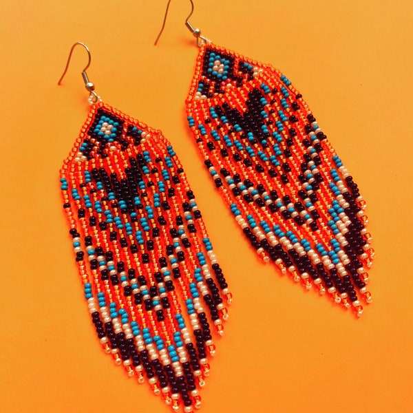 Orange Indigo Seed Bead Tassel Earrings - Native Inspired Bohemian Jewelry