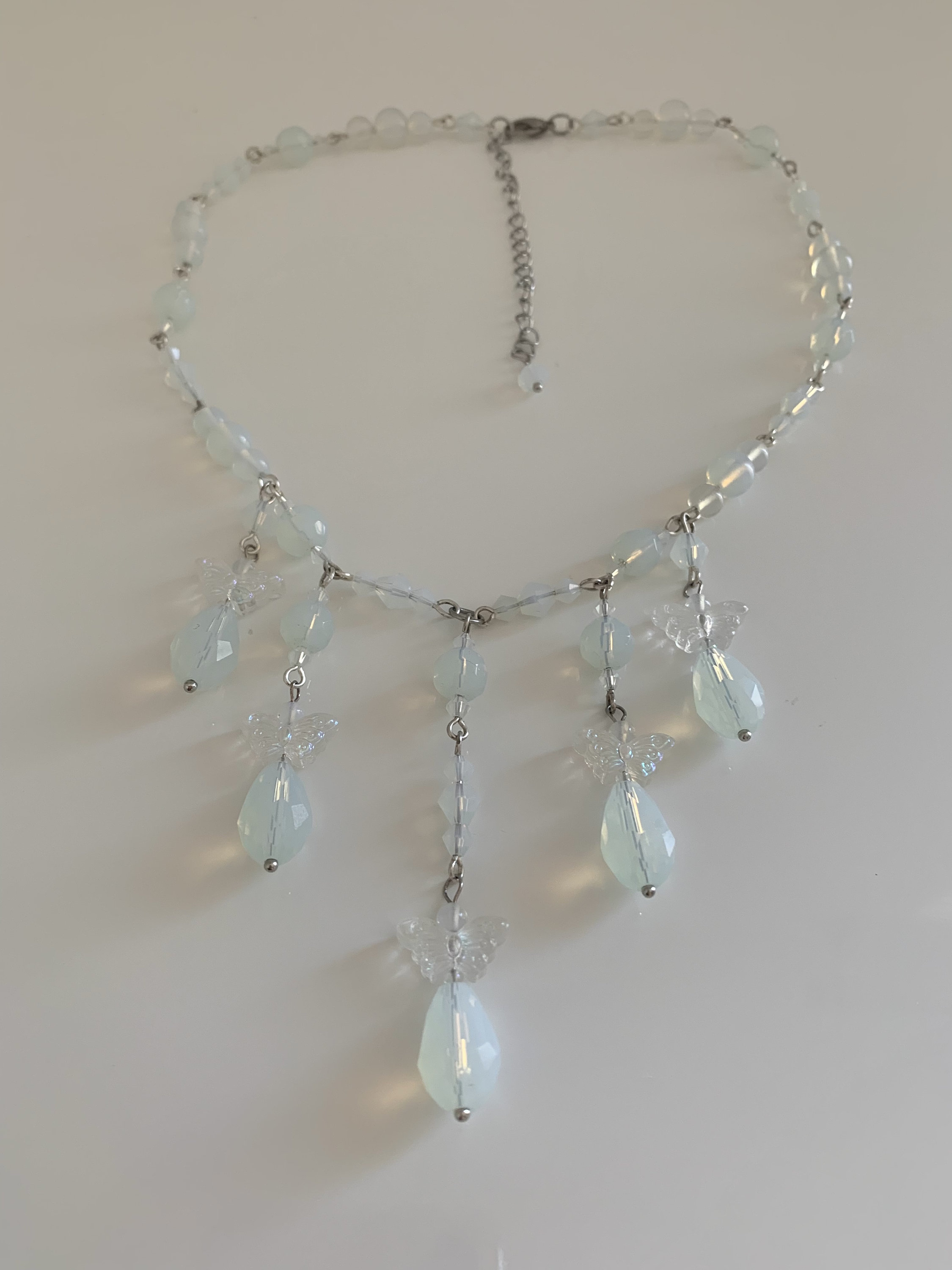 Beaded Opal Butterfly Bib Necklace: Fairycore Cottagecore Collar image 3