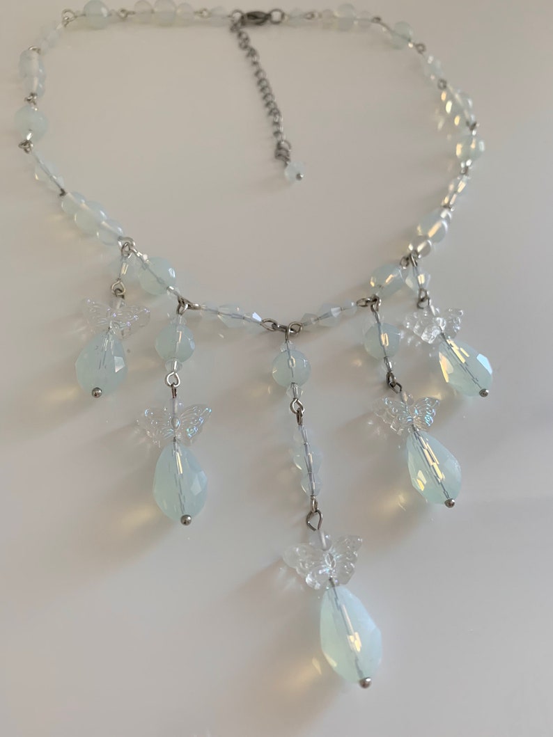 Beaded Opal Butterfly Bib Necklace: Fairycore Cottagecore Collar image 4