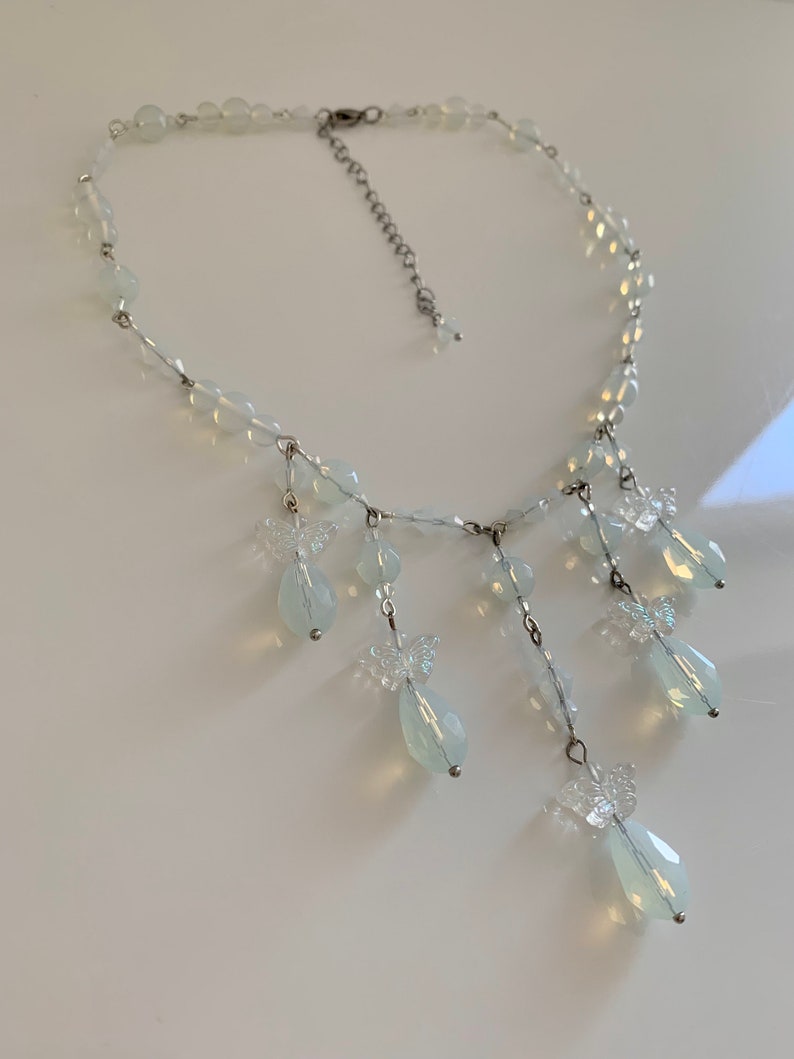 Beaded Opal Butterfly Bib Necklace: Fairycore Cottagecore Collar image 2