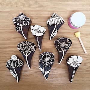 Large flower Indian wood blocks for card and fabric printing or clay imprint