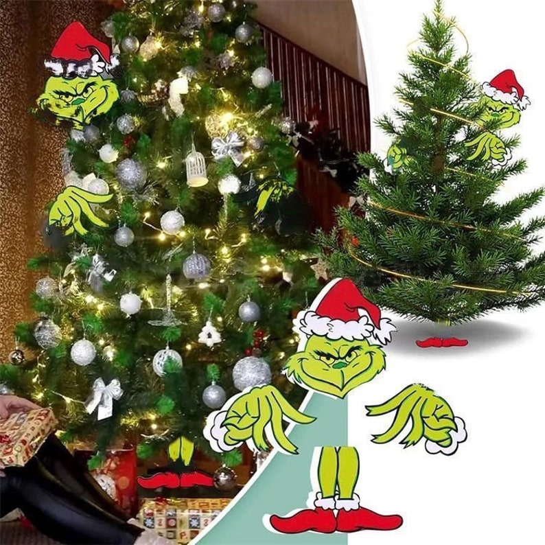 Grinch Christmas Tree Topper Decoration Grinch Head Arms Etsy