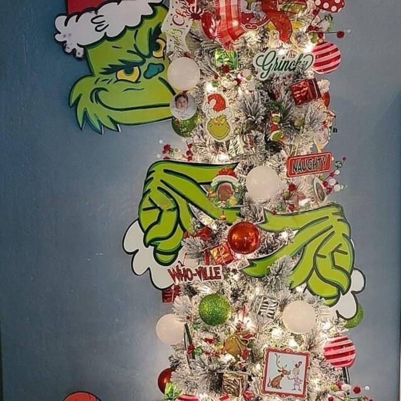 Grinch Christmas Tree Topper Decoration Grinch Head Arms Etsy