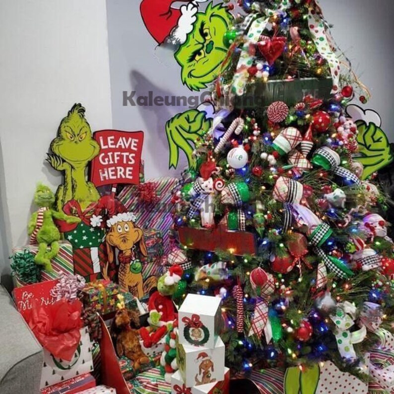 Grinch Christmas Tree Topper Decoration Grinch Head Arms Etsy