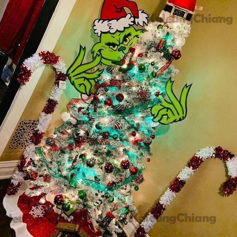 Grinch Christmas Tree Topper Decoration Grinch Head Arms Etsy