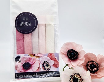 Anemones made out of crepe paper in a DIY kit / Craft kit for 8 flowers / Anemone made out of Crepe Paper in a DIY kit