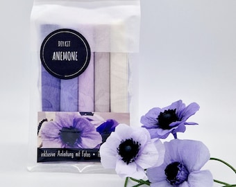 Anemonen van crêpepapier in een bouwpakket/knutselpakket voor 8 bloemen