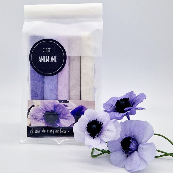 Anemonen aus Krepppapier im DIY Kit / Bastelpaket für 8 Blumen