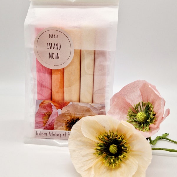 Iceland poppy made of crepe paper in a DIY kit / craft package for 8 flowers