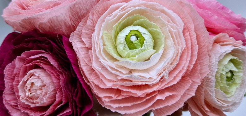 Ranunculus made of crepe paper in a DIY kit / craft package for 8 flowers image 8