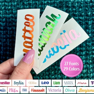 名前ステッカー、ウォーターボトルや車のステッカーに貼る文字としてご希望の名前を印刷したパーソナライズステッカー