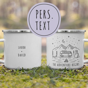 Personalized Name Coffee Cup, Custom Mug, Camping Engagement Gifts, Insulated Mug Gift, Adventure Mug, Rustic Wedding Party Gift Coffee Gift