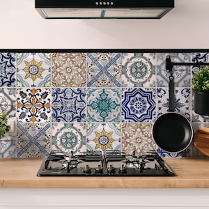 Tile stickers and furniture film Lisbon for kitchen, bathroom & furniture as a set of 12, waterproof, scratch-resistant, and self-adhesive