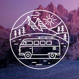 Bulli Camper Sticker Car Sticker Bus Travel Motorhome Mountains Sticker Decal