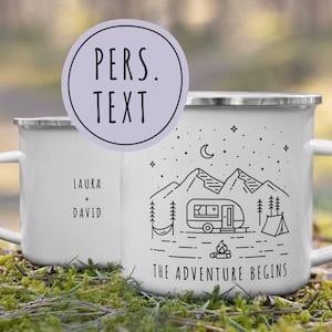 Personalized Mug, 1 year anniversary gift for boyfriend, wedding gift for couple unique, enamel mug, couples gift, camping mug, camper,