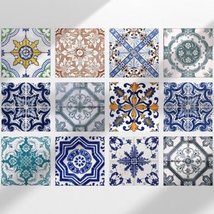 Tile stickers and furniture film Lisbon for kitchen, bathroom & furniture as a set of 12, waterproof, scratch-resistant, and self-adhesive