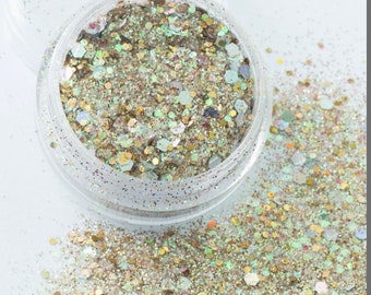 Golden Sands Chunky Cosmetic Mixed Glitter - Festival Dance MUA Eye Shadow Face Body Nail Art Tattoo Clubbing Nail Glitter