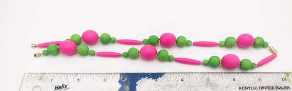 Vintage Neon Pink and Green Wood Beaded Necklace … - image 3