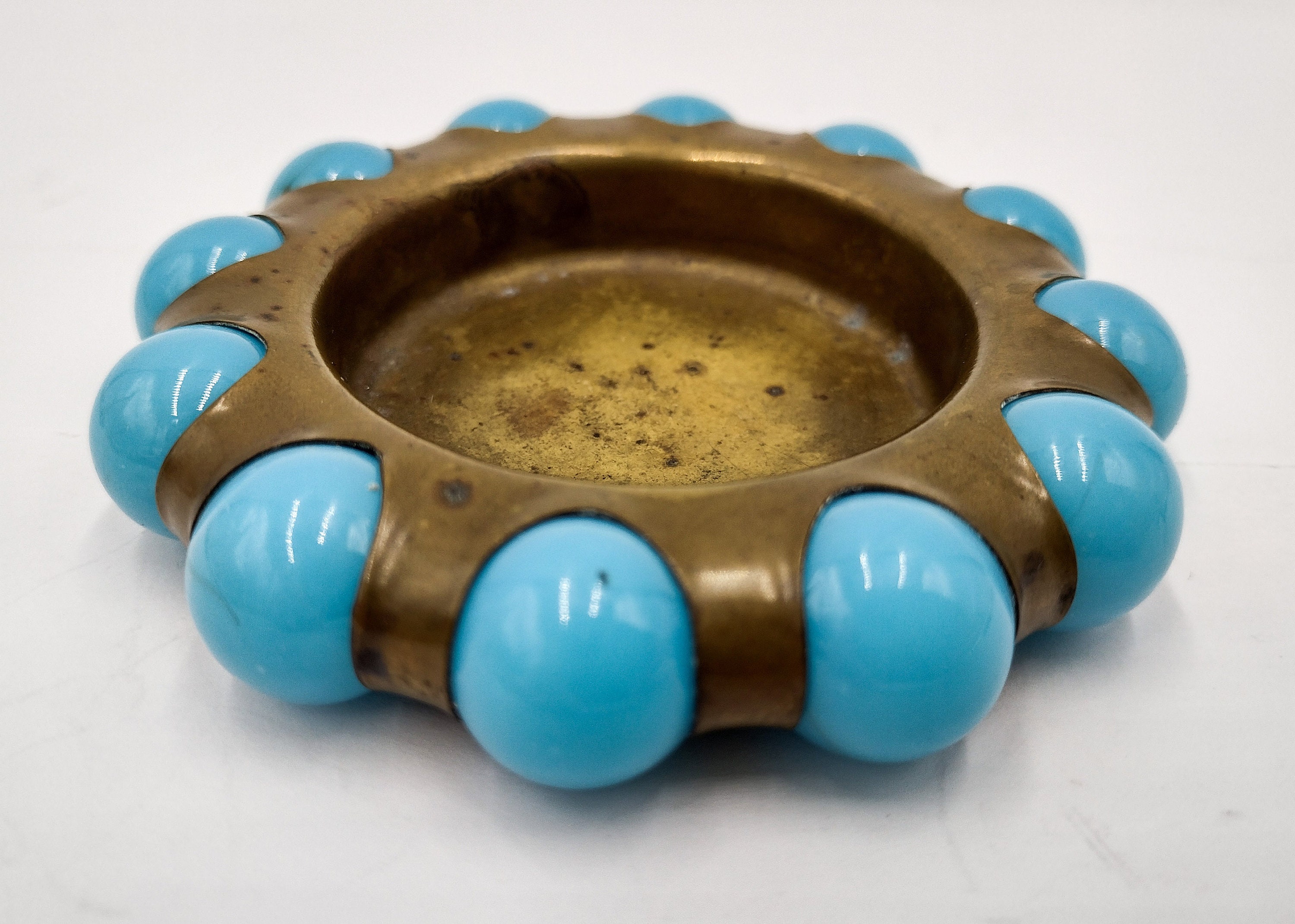 1930's Fisher Jewel Tray Agate Marble Border Gold Brass Etsy