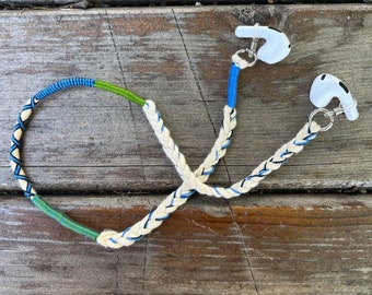 Handmade AirPods Strap, Personalized Earbuds Lanyard made with 100% recycled cotton, Headphone Holder / Hanger with Custom Colors