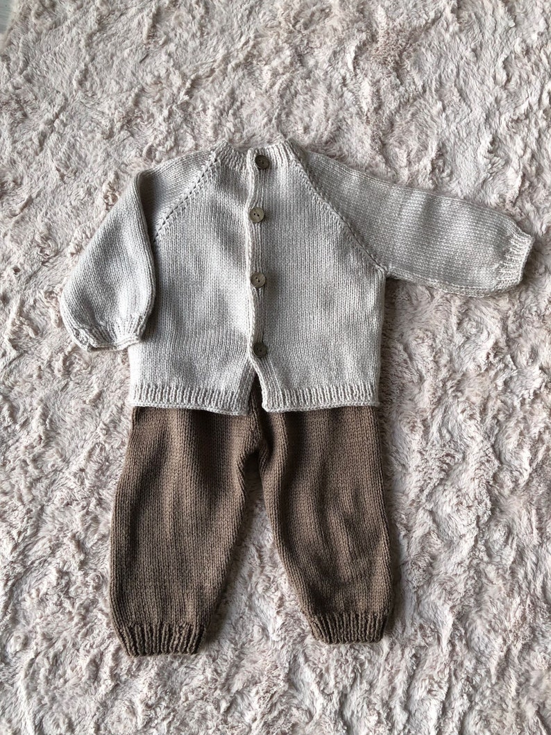 Handmade Baby Suit, Knitwear Overalls and Cardigan Set for Babies, Knitted Newborn Wear image 3