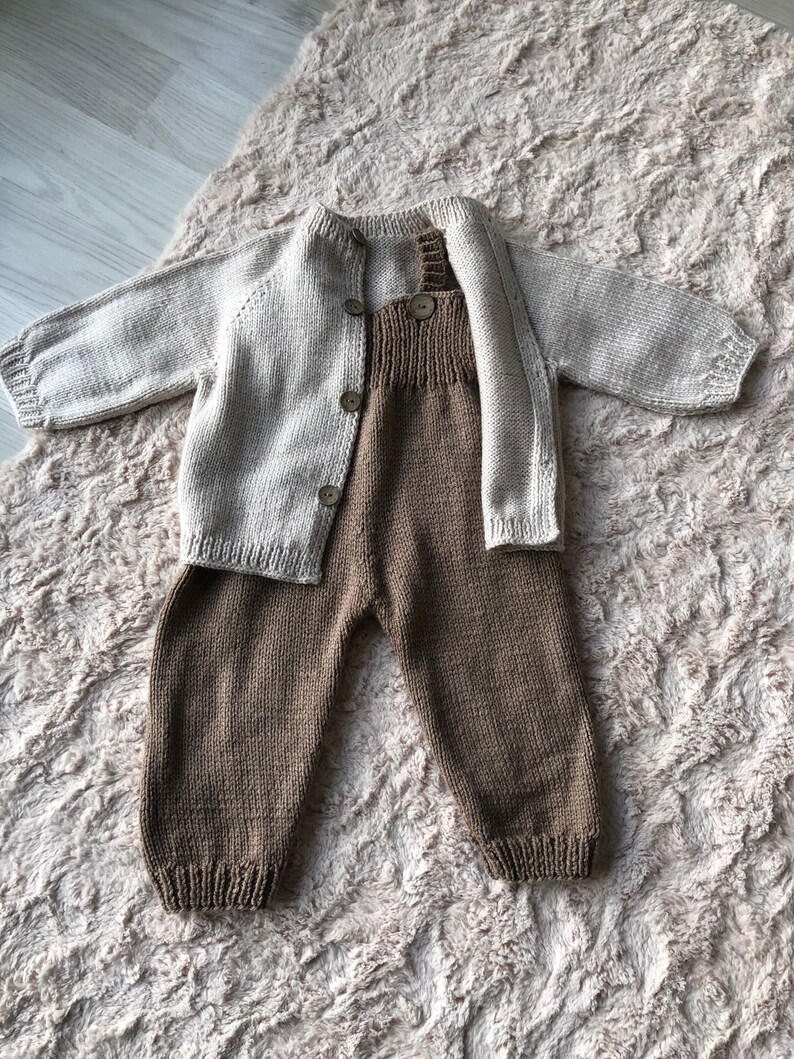 Handmade Baby Suit, Knitwear Overalls and Cardigan Set for Babies, Knitted Newborn Wear image 2