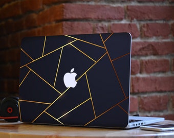 Gold abstract Macbook skin, Navy futuristic Apple Macbook Pro 13, 14, 15 16 decal Geometric Macbook sticker Macbook Air decal, Tech Decor